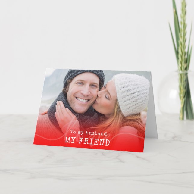 Modern Red Ombre To Husband Photo Valentines Holiday Card (Front)