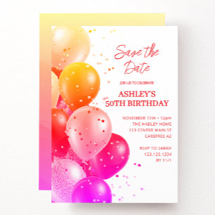 Modern Red Orange 50th Birthday Invitation