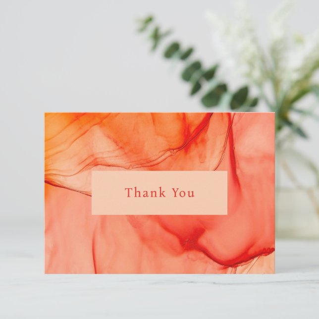 Modern Red Orange Abstract Elegant Thank You Card (Standing Front)