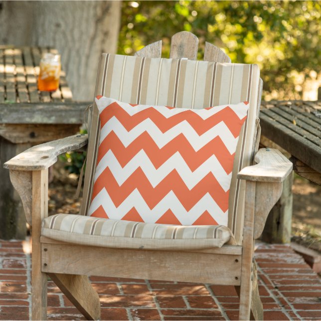 Modern Red Orange and Soft White Chevron Stripes Cushion (Chair)
