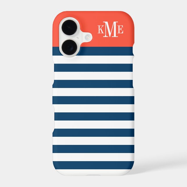 Modern Red Orange Navy Stripes Custom Monogram (Back)
