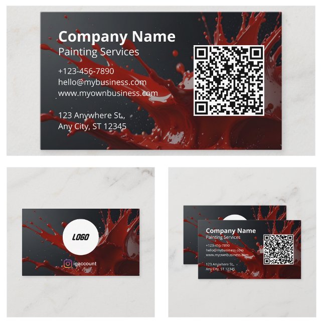 Modern Red Painter QR Code Business Card (Modern Red Painter QR Code Business Cards)