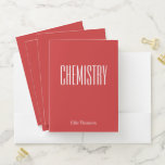 Modern Red Personalised School Subject Chemistry Pocket Folder<br><div class="desc">Keep your class notes and assignments organised in style with this customisable red chemistry folder. Featuring bold, modern typography and a personalised name option, this folder is perfect for students looking to add a sleek, academic touch to their school supplies. Whether you're a high school or college student, this folder...</div>