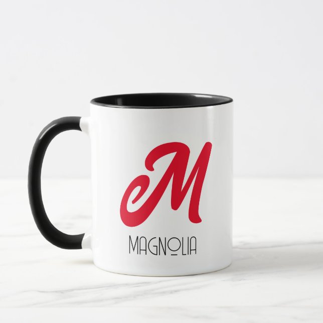 Modern Red Personalised Script Monogram Mug (Left)