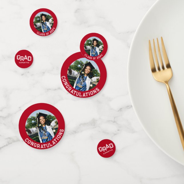 Modern Red Personalized Grad Photo Graduation Confetti (Group)