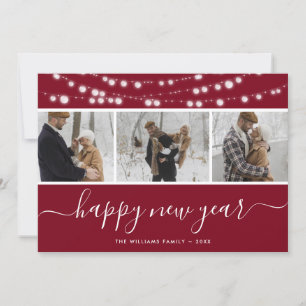 Modern Red Photo Collage Happy New Year Card