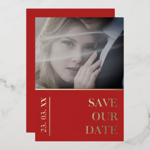 Modern Red Photo Foil Wedding Save the Date