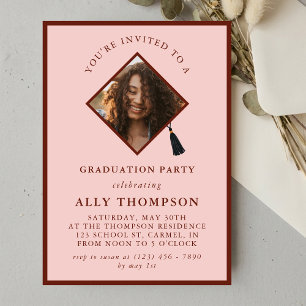 Modern Red Photo Frame Graduation Party Invitation