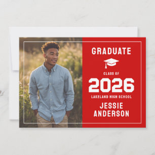 Modern Red Photo Graduation Announcement