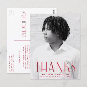 Modern Red Photo Graduation Thank You Postcard