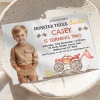 Modern Red Photo Monster Truck Bash Birthday