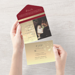 Modern Red Photo Wedding All In One Invitation