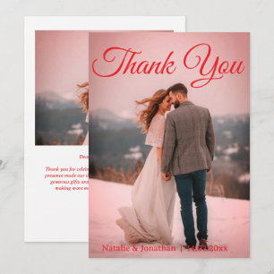 Modern Red Photo Wedding Thank You Card W Note