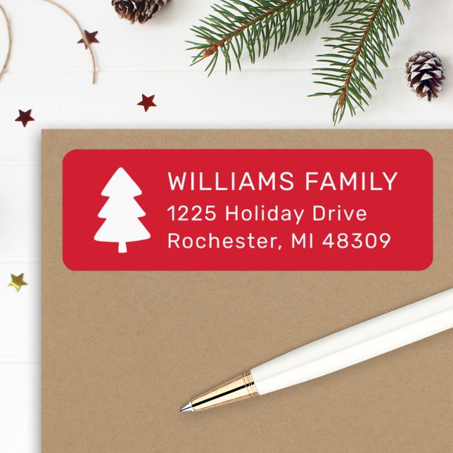 Modern Red Pine Tree Christmas Family Address (Creator Uploaded)