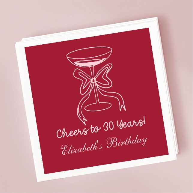 Modern Red&Pink Cheers to 30 years Birthday Napkin (Creator Uploaded)