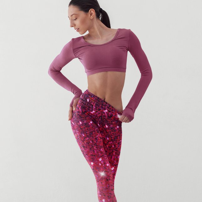 Modern Red & Pink Glitter Sparkles Gift Leggings (Creator Uploaded)