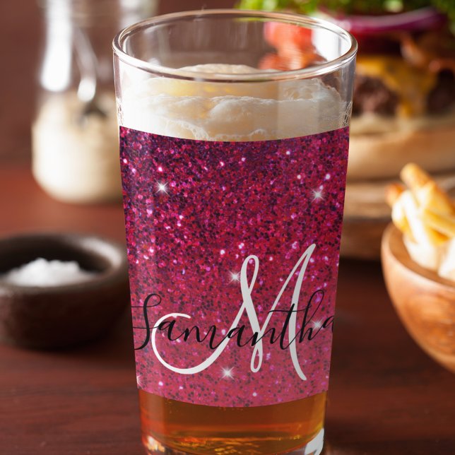 Modern Red & Pink Glitter Sparkles Name Glass (Creator Uploaded)
