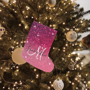 Modern Red & Pink Glitter Sparkles Name Large Christmas Stocking