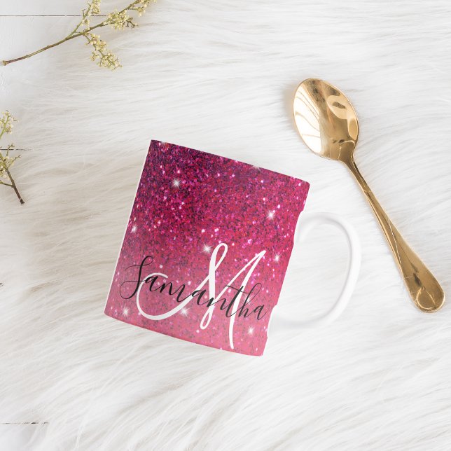 Modern Red & Pink Glitter Sparkles Name Mug (Creator Uploaded)