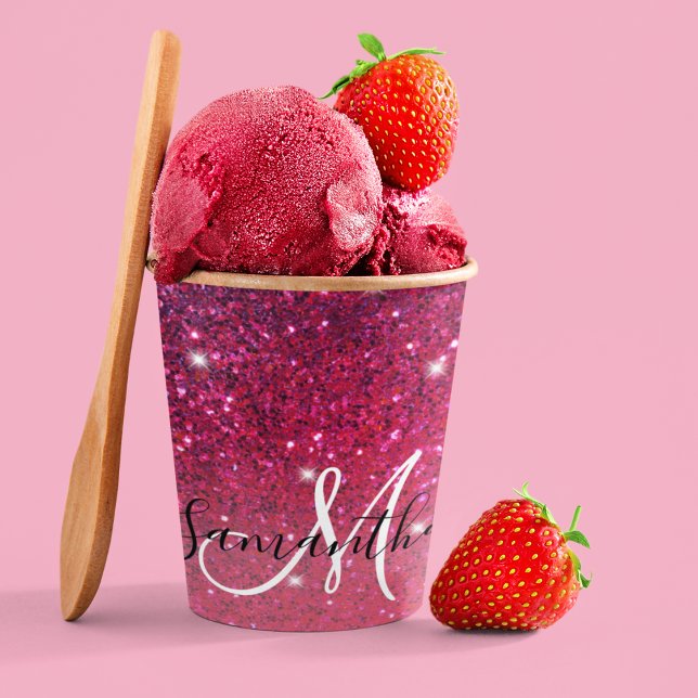 Modern Red & Pink Glitter Sparkles Name Paper Cups (Creator Uploaded)