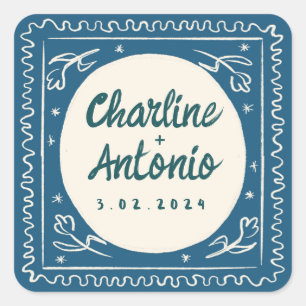 Modern Red pink Handwriting Retro Wedding Square Sticker