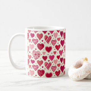 Modern Red & Pink Hearts Pattern Coffee Mug