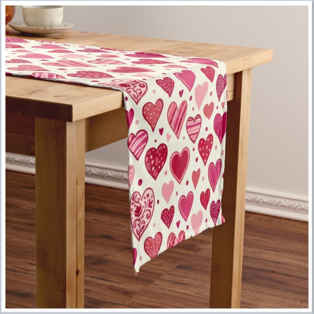 Modern Red & Pink Hearts Pattern Short Table Runner (Creator Uploaded)