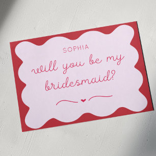 Modern Red & Pink Personalised Bridesmaid Proposal Card