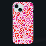 Modern Red Pink Purple Romantic Love Heart Pattern iPhone 15 Case<br><div class="desc">Modern Red Pink Purple Romantic Love Heart Pattern iPhone 15 Cases features a modern red, pink and purple love heart pattern with your personalised name below in modern script typography. Perfect gift for her for Valentine's Day, birthday, mum for Mother's Day, girlfriend, sweetheart for Christmas and holidays. Designed by ©Evco...</div>