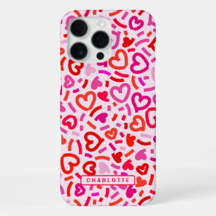Modern Red Pink Purple Romantic Love Heart Pattern iPhone 16 Pro Max Case