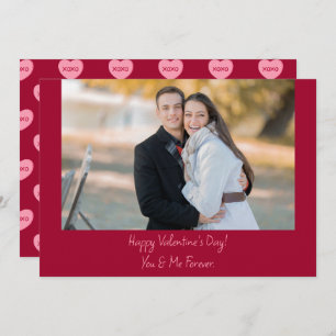 Modern Red Pink Xoxo Couple Photo Valentines Day  Holiday Card