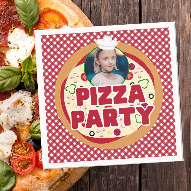 Modern Red Pizza Party Kids Birthday Napkin (Creator Uploaded)