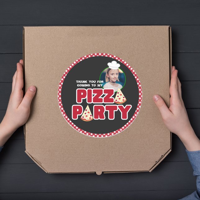 Modern Red Pizza Party Kids Birthday Thank You Classic Round Sticker (Creator Uploaded)
