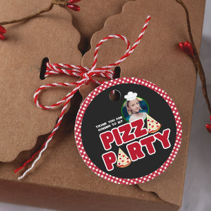 Modern Red Pizza Party Kids Birthday Thank You Favour Tags