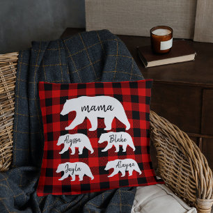 Modern Red Plaid And White Mama Bear Cushion