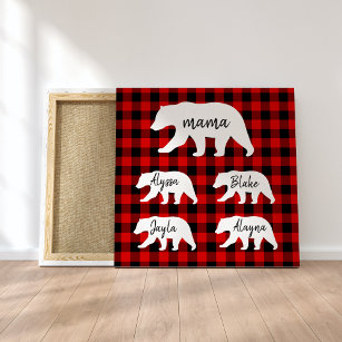 Modern Red Plaid And White Mama Bear Gift Canvas Print