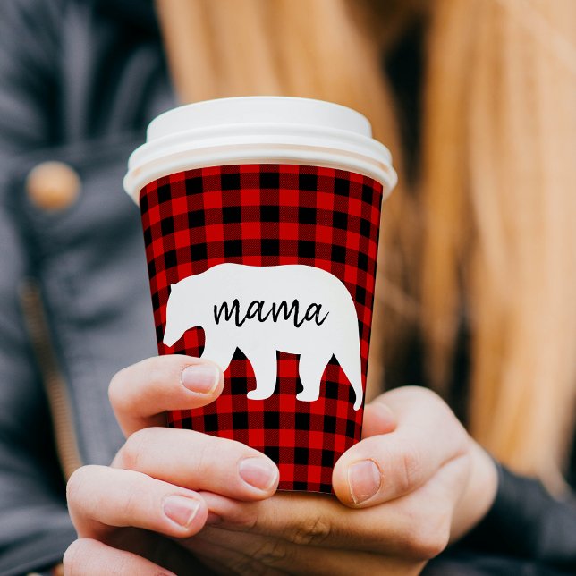 Modern Red Plaid And White Mama Bear Gift Paper Cups (Creator Uploaded)