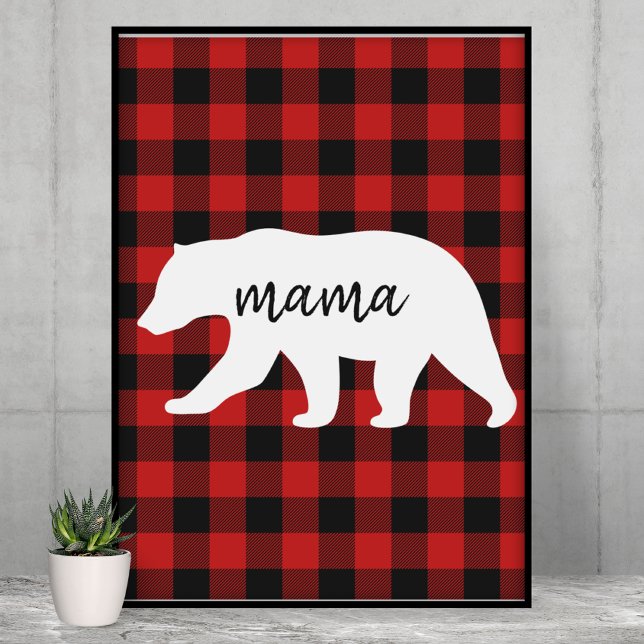 Modern Red Plaid And White Mama Bear Gift Poster (Creator Uploaded)