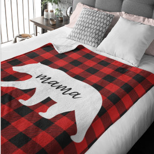 Modern Red Plaid And White Mama Bear Gift Sherpa Blanket
