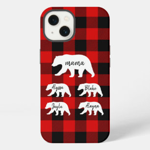 Modern Red Plaid And White Mama Bear iPhone 13 Case