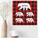 Modern Red Plaid And White Mama Bear Square Wall Clock<br><div class="desc">Best Personalised Gift For Mothers day,  Christmas,  Woman's day or Mum Birthday. Surprise Mum With a Gift That’s As Amazing As She Is.</div>