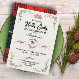 Modern Red Plaid Christmas Party Invitation