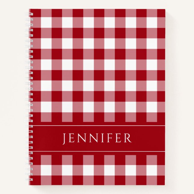 Modern Red Plaid Name Notebook (Front)