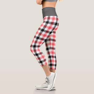 Modern Red Plaid Tartan Pattern Capri Leggings