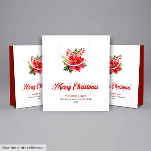 Modern Red Poinsettia Botanical Holiday Gift Bag