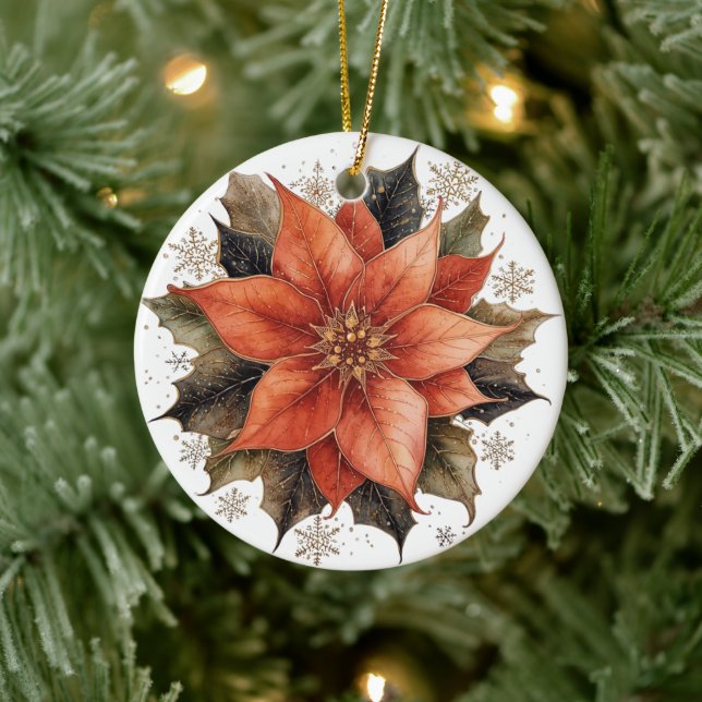 Modern Red Poinsettia Christmas Ceramic Tree Decoration (Tree)