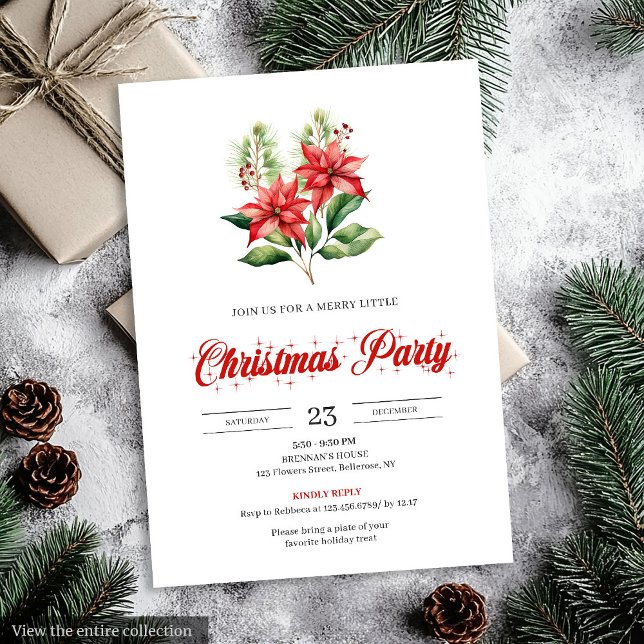 Modern Red Poinsettia Editable Design Christmas  Invitation (Modern Red Poinsettia Editable Design christmas invitation

)