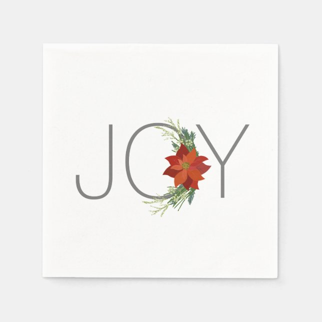 Modern Red poinsettia Holiday Joy Christmas Napkin (Front)