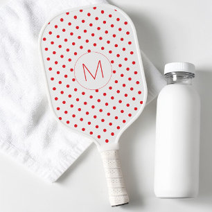 Modern Red Polka Dot Pattern Cute Initial Monogra Pickleball Paddle