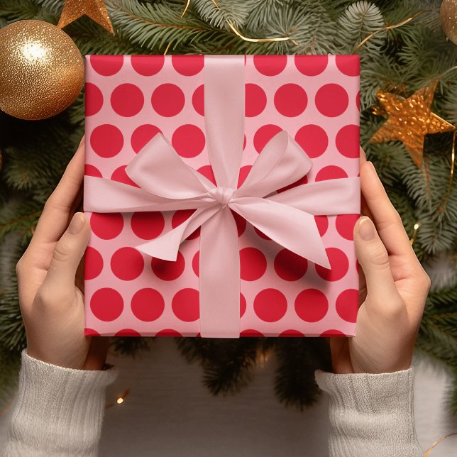Modern Red Polka Dots Christmas Wrapping Paper (Creator Uploaded)